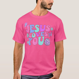 Camiseta Jesús Cristiano Te Ama Groovy Vintage Cute Niño