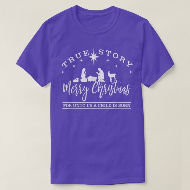 Camiseta Jesús Cristiano Verdadera Historia Natividad Feliz (Diseño del anverso)