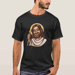 Camiseta Jesús Cristo sonriente con disfraz de pulgar hacia