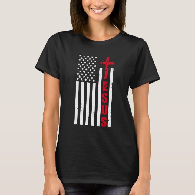 Camiseta jesus cross american us flag christian easter day  (Anverso)