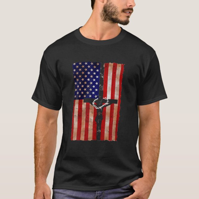 Camiseta Jesús cruza la bandera de EE.UU. Religioso cristia (Anverso)