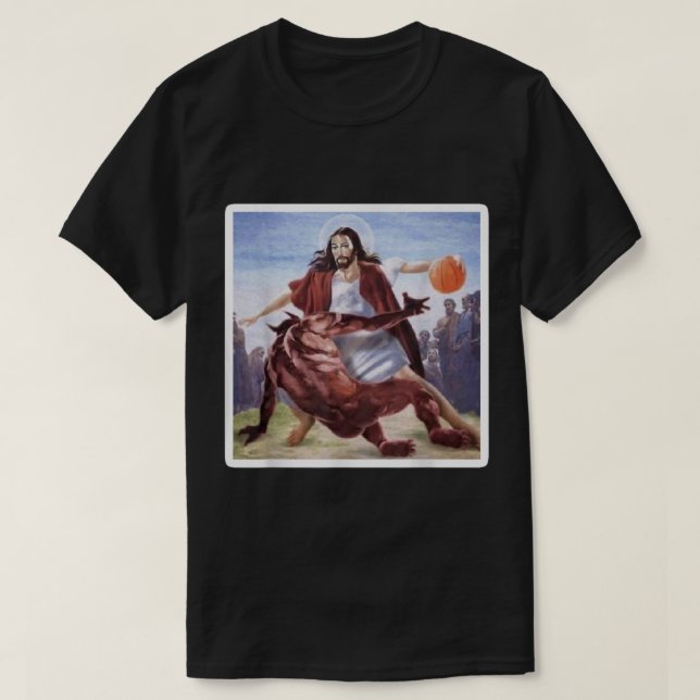 Camiseta Jesús cruzando el baloncesto satanés (Diseño del anverso)
