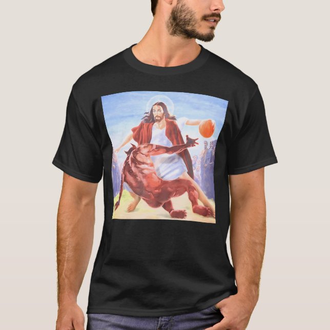 Camiseta Jesús Cruzando El Demonio Cristiano Gracioso (Anverso)