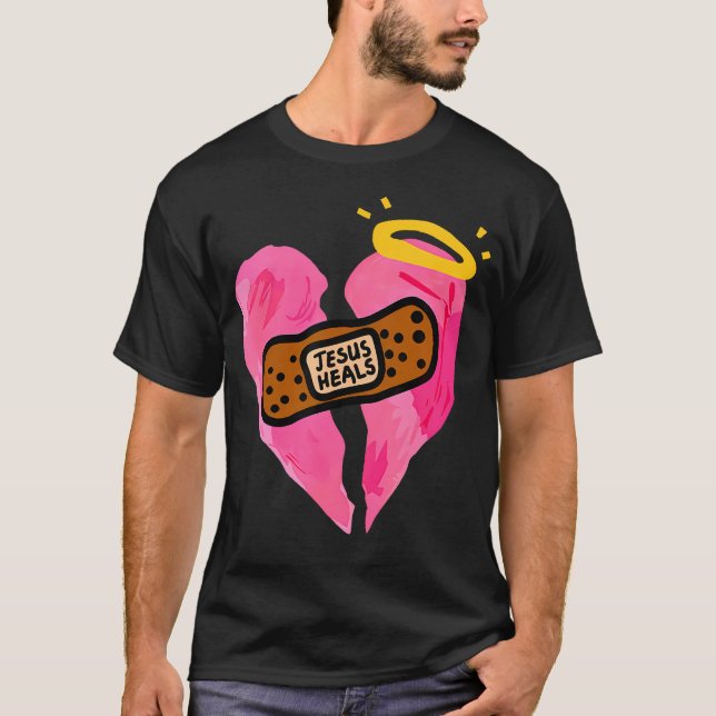 Camiseta Jesús Curó Bandas De Bandas De Impresión Del Coraz (Anverso)