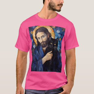 Camiseta Jesús de gato negro para hombres cristianas gracio