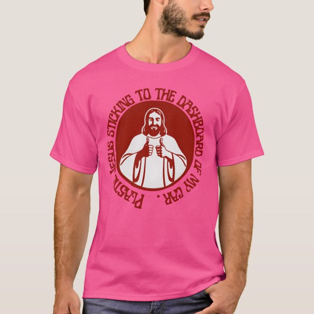 Camiseta Jesús de plástico pegado al salpicadero de mi coch (Anverso)