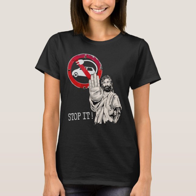 Camiseta Jesús dice no a los autos eléctricos (Anverso)