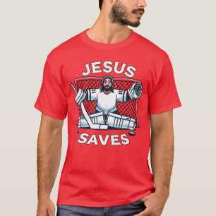 Camiseta Jesús divertido de hockey salva al portero humor d