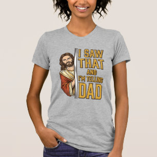 Camiseta Jesús divertido Lo vi y se lo voy a contar a papá