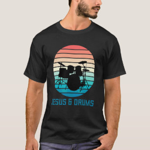 Camiseta Jesus & Drums Vintage Music Retro Christian Drumme