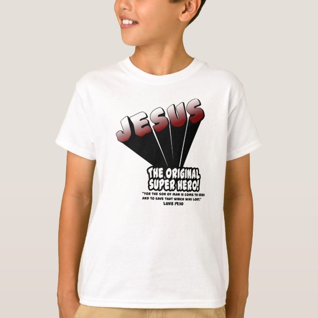 Camiseta Jesús: El 19:10 original de Lucas del superhéroe (Anverso)
