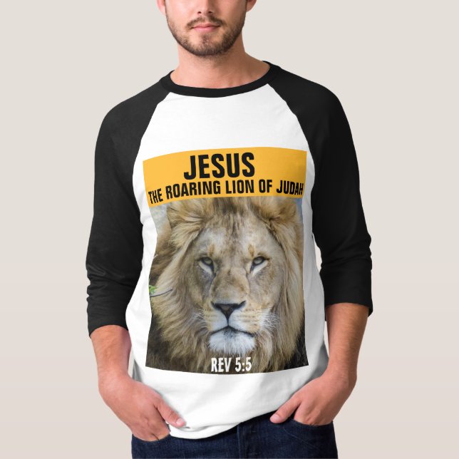 CAMISETA JESÚS, EL LEÓN DE ROARING DE JUDAH, REV 5:5 T-SHIR (Anverso)