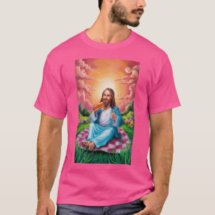 Camiseta Jesús En El Parque Disfrutando De Un Perro Calient