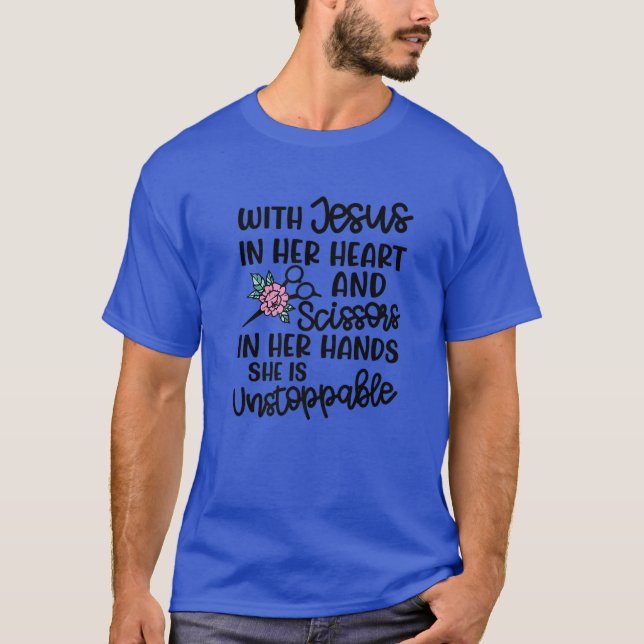 Camiseta Jesús En Su Corazón Tijeras En Sus Manos Hairstyli (Anverso)