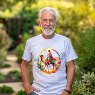 Camiseta Jesús en un camello en un vibrante paisaje desérti