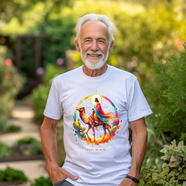 Camiseta Jesús en un camello en un vibrante paisaje desérti (Subido por el creador)