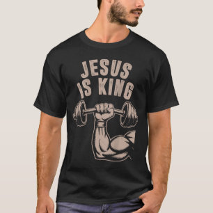 Camiseta Jesús es el Rey Barbell Cross Divertido Trabajo Cr