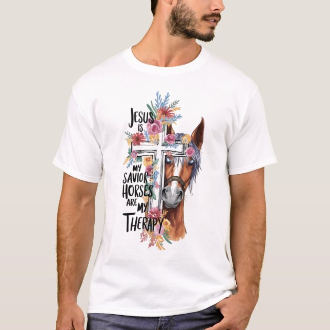 Camiseta Jesús Es Mi Caballo Salvador Es Gracioso Mi Terapi (Anverso)