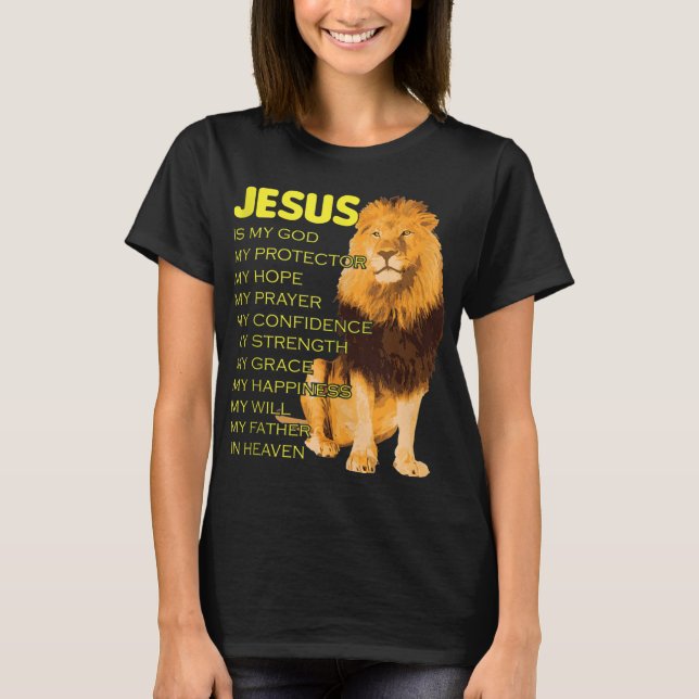 Camiseta Jesús es mi Dios León Amarillo Cristiano de Judá (Anverso)