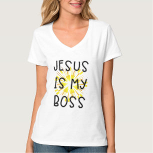 Camiseta JESÚS ES MI JEFE Religioso Cuello en V Mujer Perso