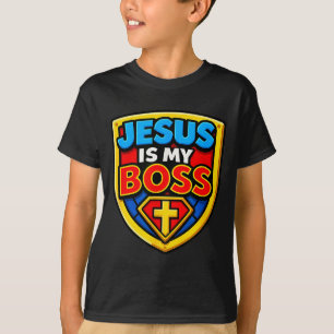 Camiseta Jesús Es Mi Jefe Superhéroe Escudo Cristiano