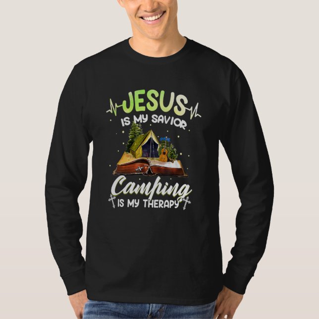 Camiseta Jesús Es Mi Salvador Camping Es Mi Terapia (Anverso)