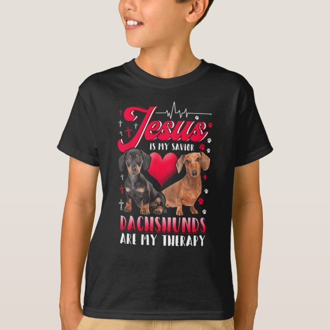 Camiseta Jesús Es Mi Salvador Dachshunds Es Mi Terapia (Anverso)