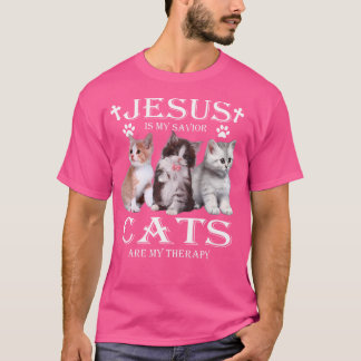 Camiseta Jesús Es Mi Salvador De Gatos Es Mi Terapia Cristi