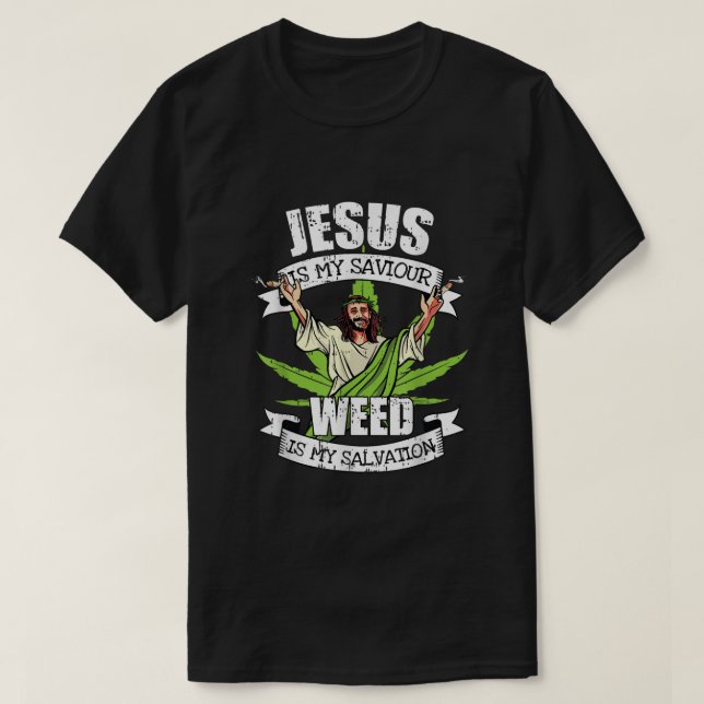 Camiseta Jesús Es Mi Salvador Fumar Alga Salvación Tabaco (Diseño del anverso)