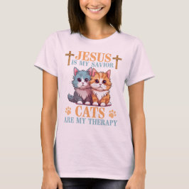 Camiseta Jesús es mi salvador gatos es mi terapia cristiana