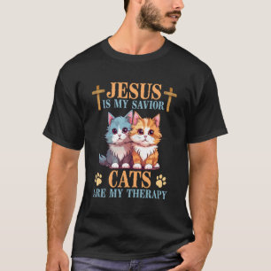 Camiseta Jesús es mi salvador Gatos Mi terapia Divertido cr