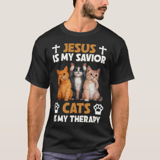 Camiseta Jesús Es Mi Salvador Gatos Mi Terapia Lindo Dios C