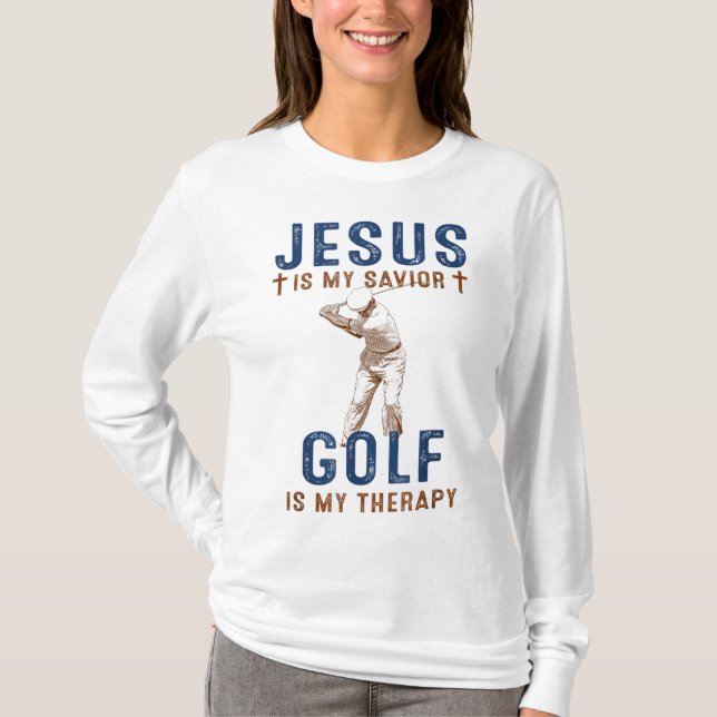 Camiseta Jesús es mi Salvador Golf es mi Terapia Funny Golf (Anverso)