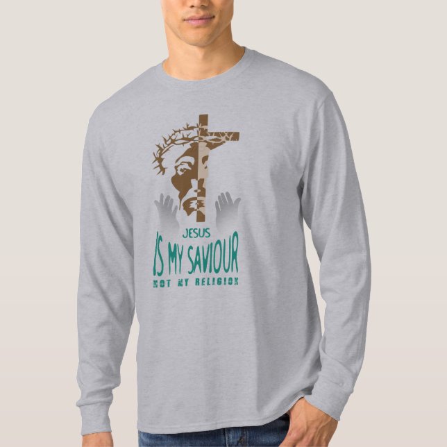 Camiseta Jesús es mi salvador | Larga manga de los hombres (Anverso)