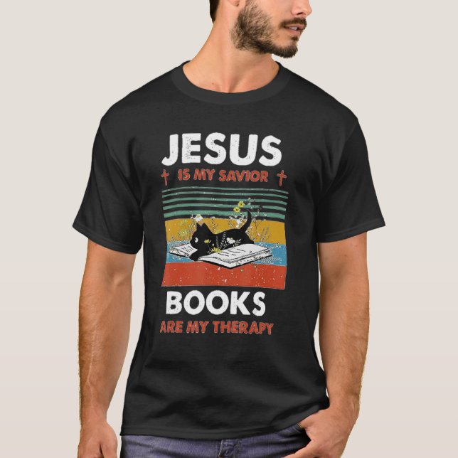Camiseta Jesús es mi salvador Los gatos son mi terapia (Anverso)