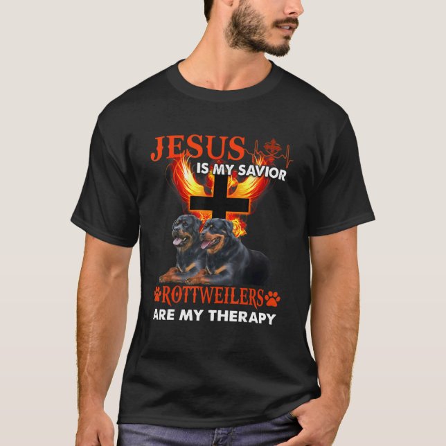 Camiseta Jesús Es Mi Salvador Rottweiler Es Mi Corazón Tera (Anverso)