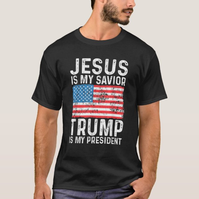 Camiseta Jesús es mi salvador Trump es mi bandera de Estado (Anverso)