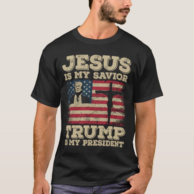 Camiseta Jesús Es Mi Salvador Trump Es Mi Presidente Trump  (Anverso)