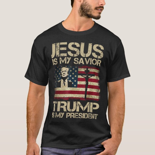 Camiseta Jesús Es Mi Salvador Trump Es Mi Presidente Trump (Anverso)