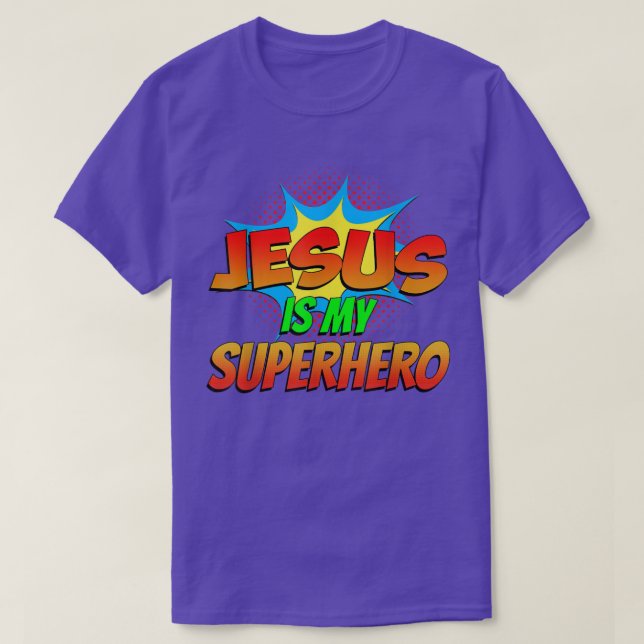 Camiseta Jesús es mi superhéroe cómico libro de historietas (Diseño del anverso)