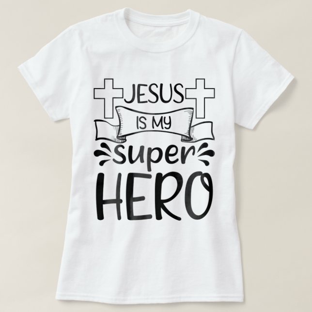 Camiseta Jesús es mi superhéroe cristiano niños curados pod (Diseño del anverso)
