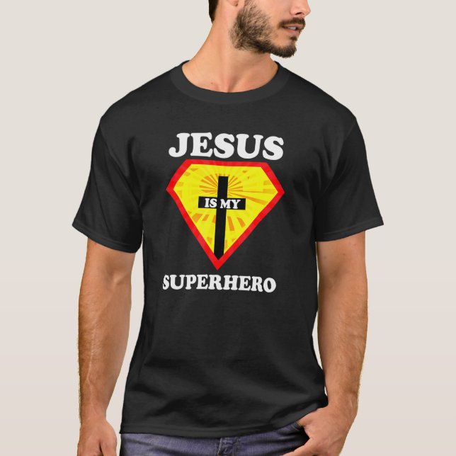 Camiseta Jesús Es Mi Superhéroe Cute Poderoso Eje Cristiano (Anverso)