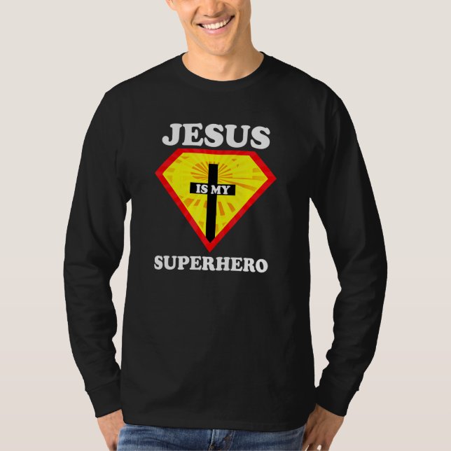 Camiseta Jesús Es Mi Superhéroe Cute Poderoso Eje Cristiano (Anverso)