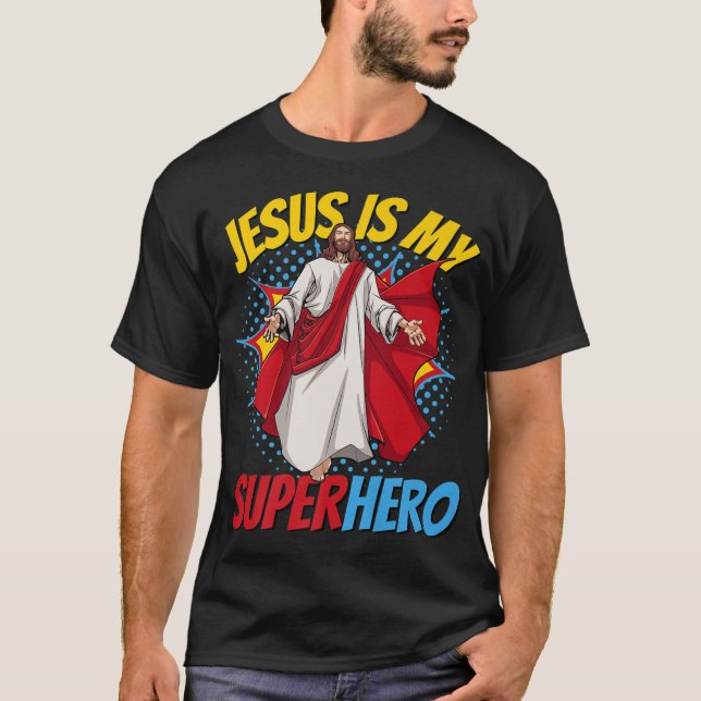Camiseta Jesús Es Mi Superhéroe Poderoso Cómico Cristiano B (Anverso)