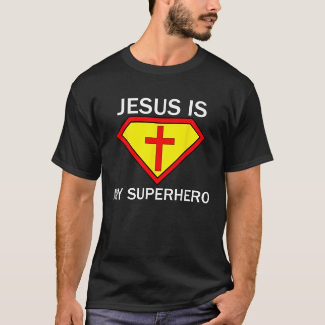 Camiseta Jesús es mi superhéroe Shirt Dios Religioso Súper  (Anverso)