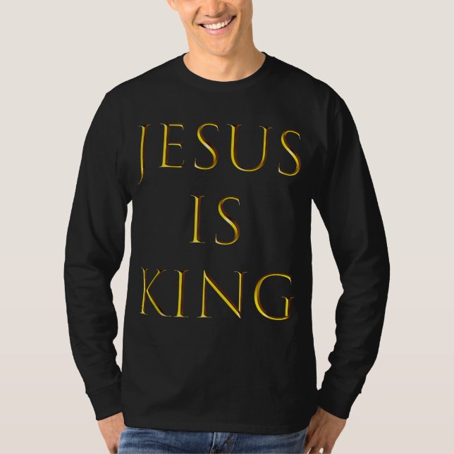 Camiseta Jesús es Rey Antiguo Diseño de Oro Religioso Crist (Anverso)