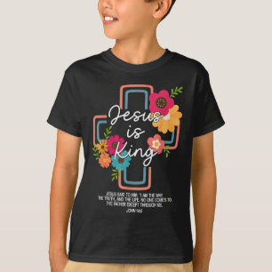 Camiseta Jesús es Rey Floral Cruz Cristiana Dios Bib