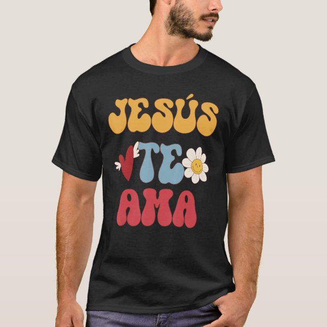 Camiseta Jesús español groovy te ama cristiano 70 s Hipp (Anverso)