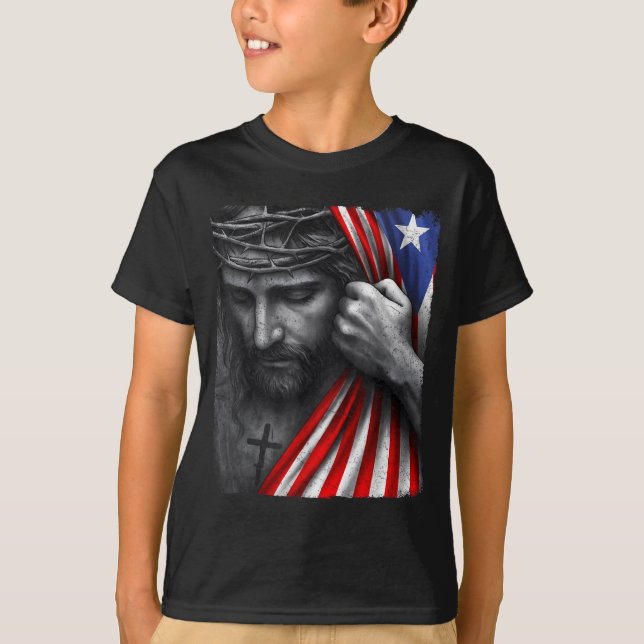 Camiseta Jesus Faith Cross Crown America Puerto Rico Herita (Anverso)