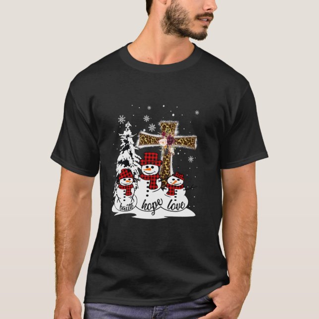 Camiseta Jesus Faith Hope Love Snowman Graciosos Navidad Pa (Anverso)